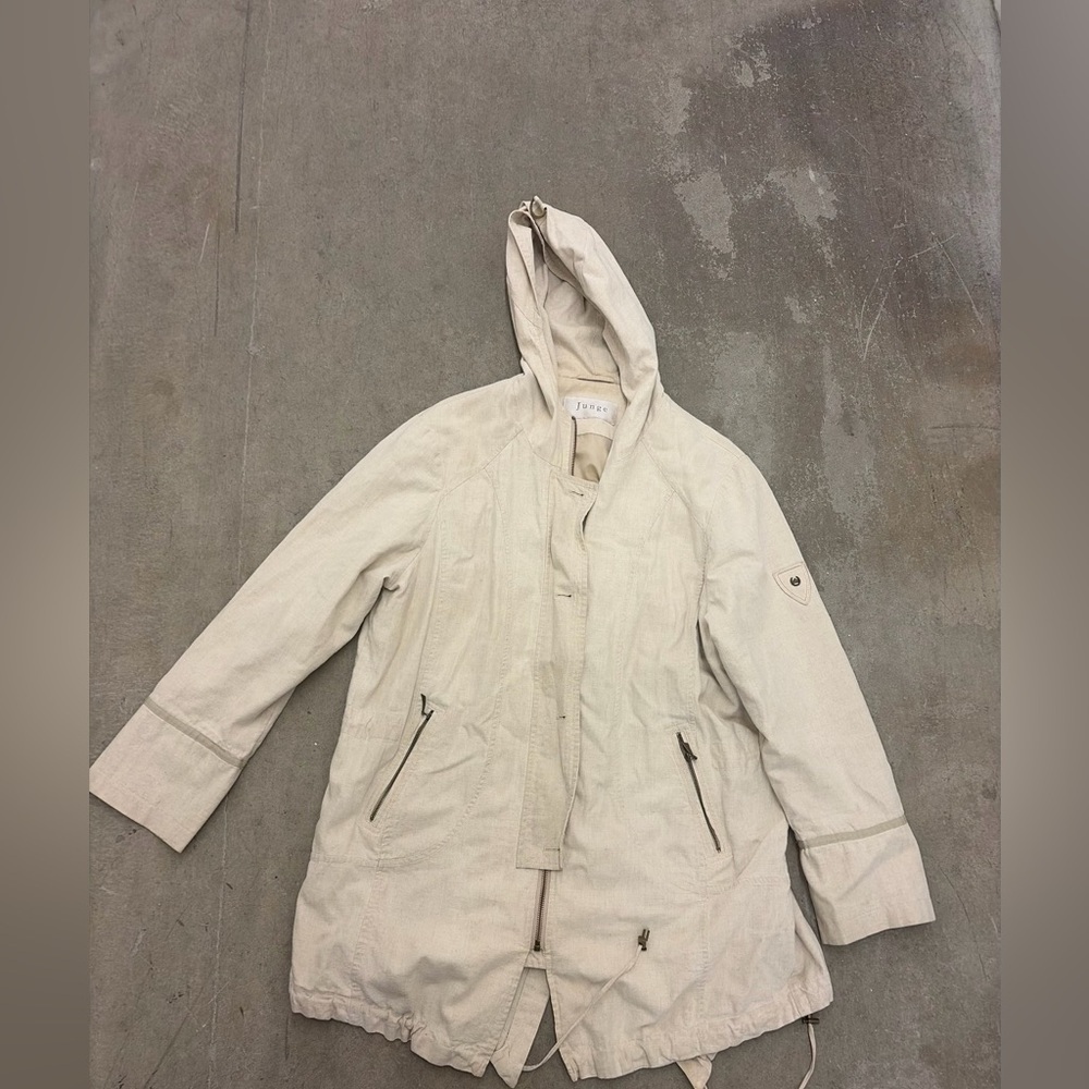 Junge linen blend fishtail Cream Hooded Jacket